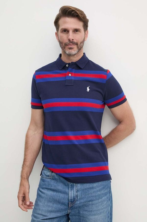 Polo Ralph Lauren Pamučna polo majica Polo Ralph Lauren boja: tamno plava, s uzorkom, 710951896