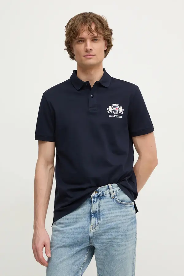 Tommy Hilfiger Pamučna polo majica Tommy Hilfiger boja: tamno plava, s aplikacijom, MW0MW37516
