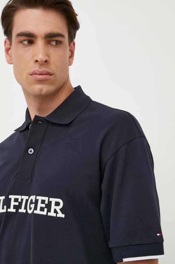 Tommy Hilfiger Pamučna polo majica Tommy Hilfiger boja: tamno plava, s aplikacijom