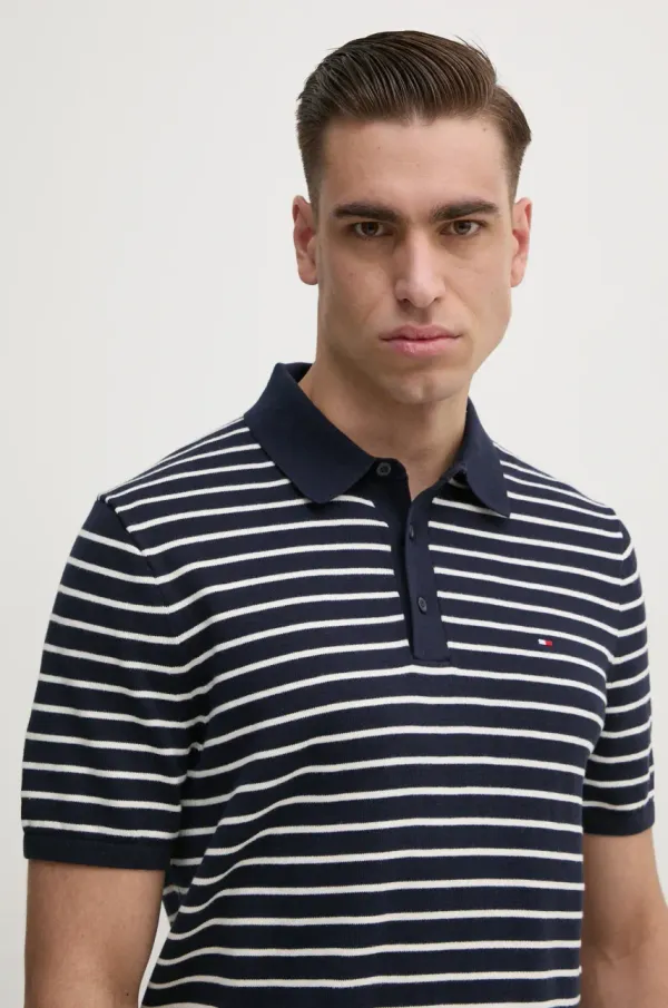 Tommy Hilfiger Pamučna polo majica Tommy Hilfiger za muškarce, boja: tamno plava, s uzorkom, MW0MW37396