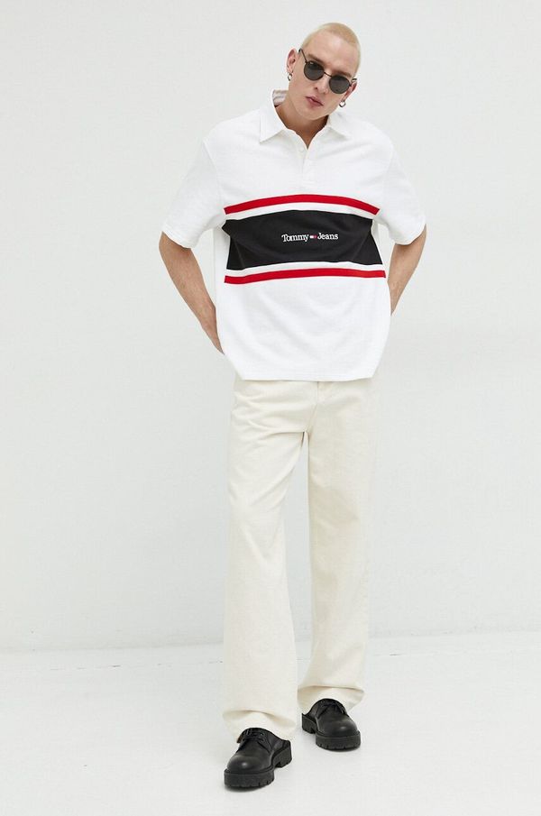Tommy Jeans Pamučna polo majica Tommy Jeans boja: bež, s uzorkom