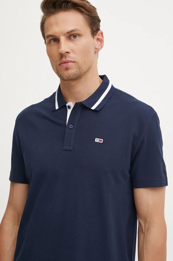 Tommy Jeans Pamučna polo majica Tommy Jeans boja: tamno plava, bez uzorka, DM0DM20443