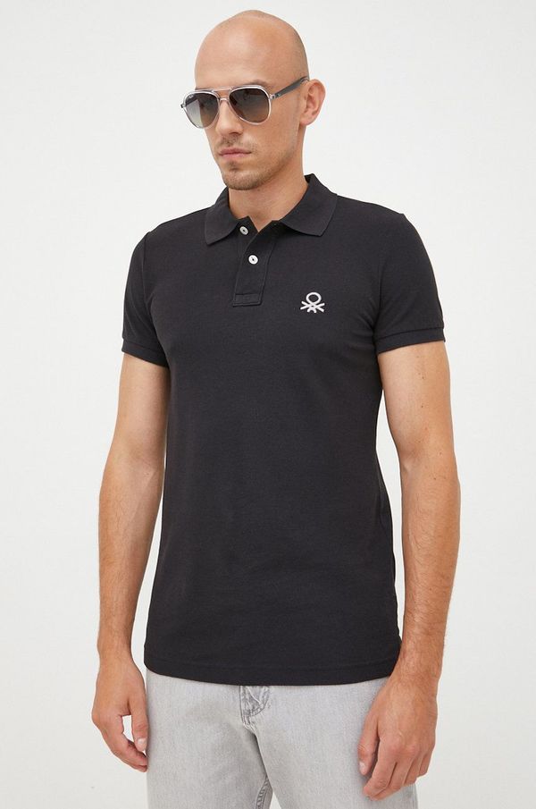 United Colors of Benetton Pamučna polo majica United Colors of Benetton boja: crna, jednobojni model