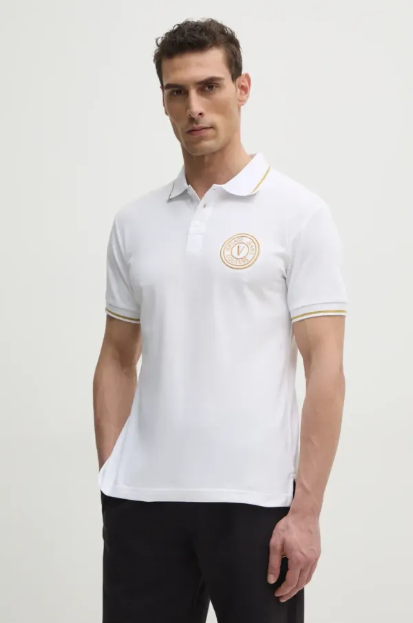 Versace Jeans Couture Pamučna polo majica Versace Jeans Couture za muškarce, boja: bijela, s aplikacijom, 78GAGT00 CJ01T