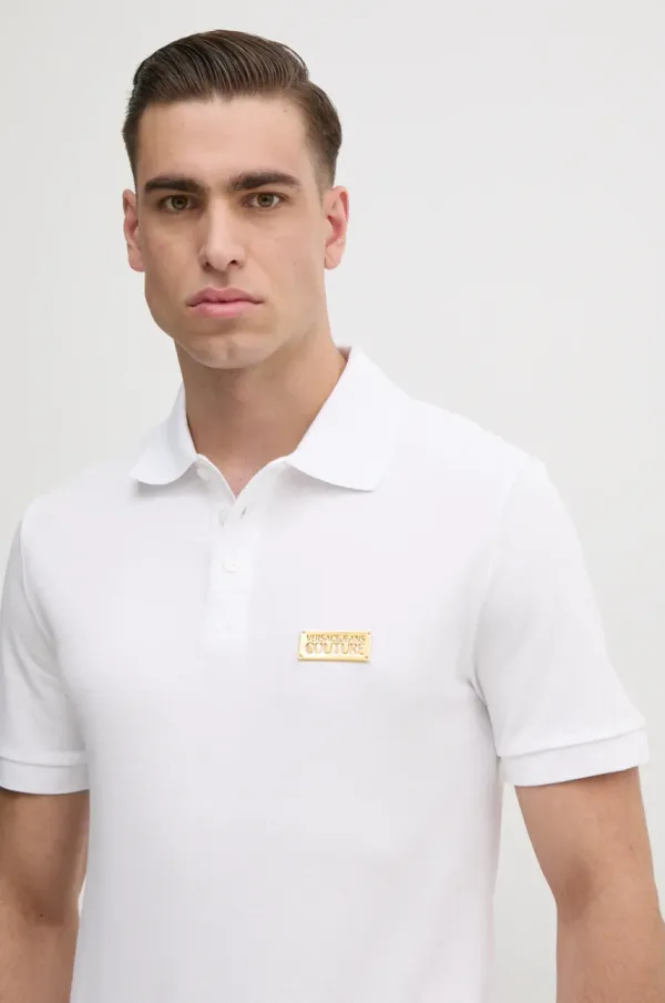Versace Jeans Couture Pamučna polo majica Versace Jeans Couture za muškarce, boja: bijela, s aplikacijom, 78GAGT08 CJ01T