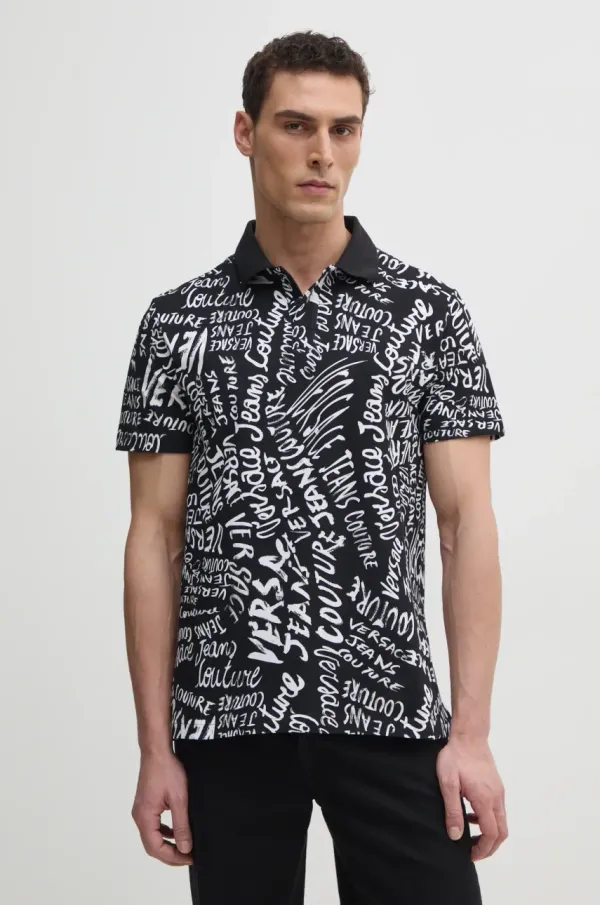 Versace Jeans Couture Pamučna polo majica Versace Jeans Couture za muškarce, boja: crna, s tiskom, 78GAG6R0 JS459