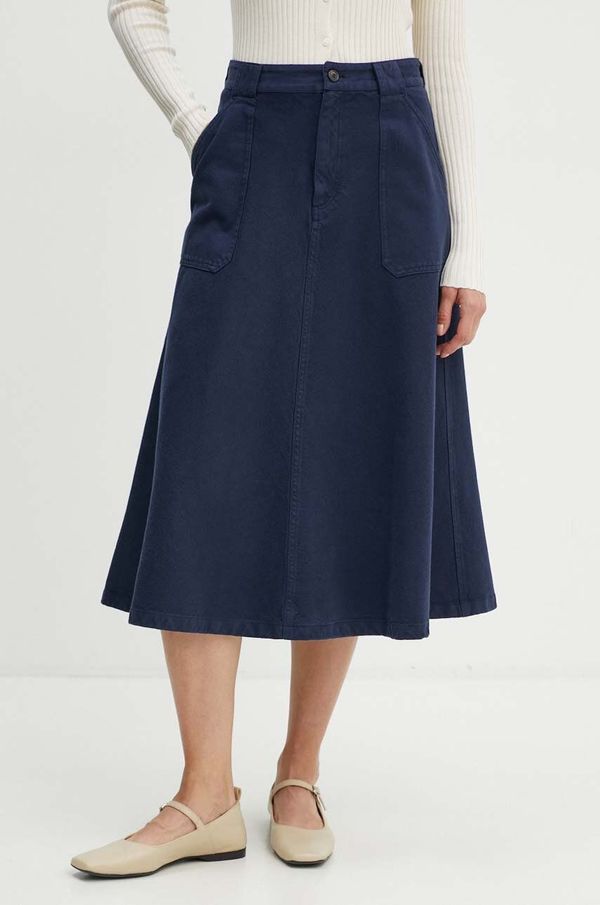A.P.C. Pamučna suknja A.P.C. jupe laurie boja: tamno plava, midi, širi se prema dolje, COGZV.F06410