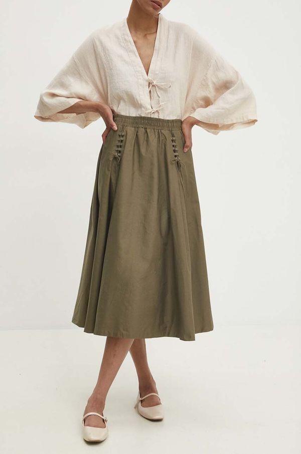 Answear Lab Pamučna suknja Answear Lab boja: zelena, midi, širi se prema dolje