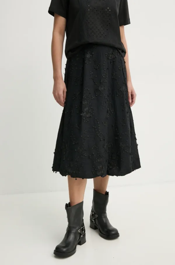 MUNTHE Pamučna suknja MUNTHE FIAMMA boja: crna, midi, širi se prema dolje, 251122225125