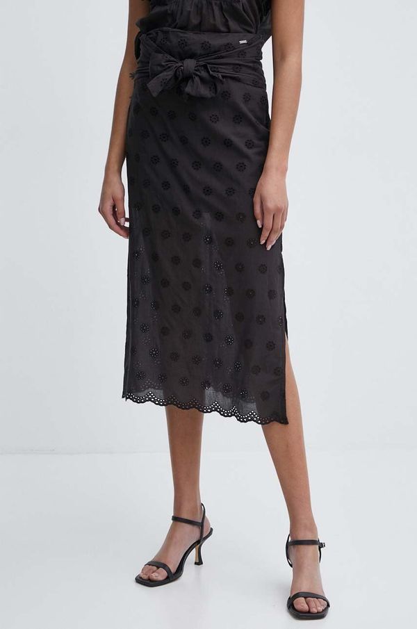 Pepe Jeans Pamučna suknja Pepe Jeans DARLENE boja: crna, midi, ravna, PL901105
