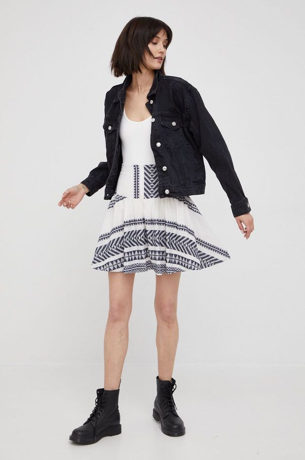 Pepe Jeans Pamučna suknja Pepe Jeans Miren boja: bijela, mini, širi se prema dolje