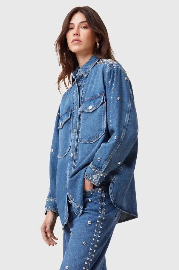 AllSaints Pamučna traper košulja AllSaints ALBA za žene, relaxed, s klasičnim ovratnikom, W051PC