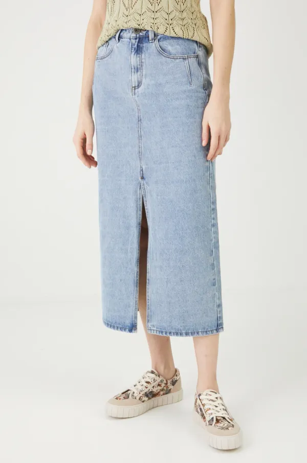 Medicine Pamučna traper suknja Medicine maxi, ravna