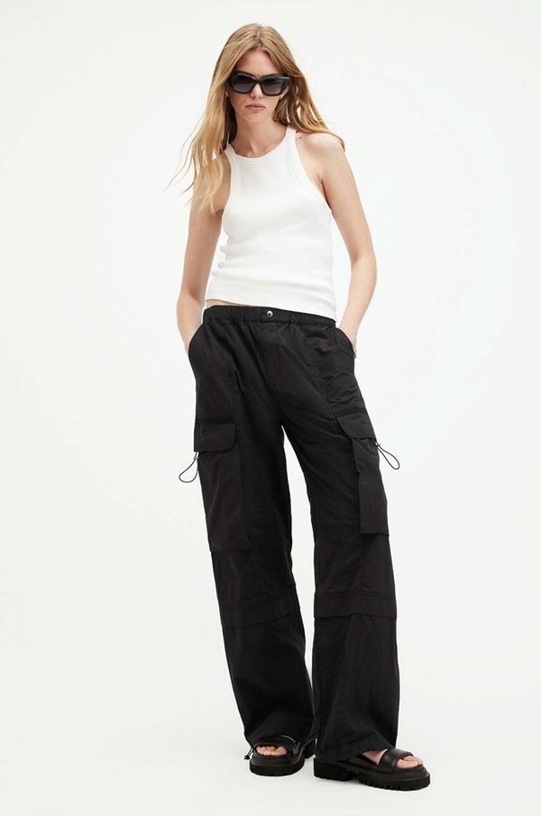 AllSaints Pamučne hlače AllSaints BARBARA TROUSER boja: crna, cargo kroj, visoki struk, W021TA
