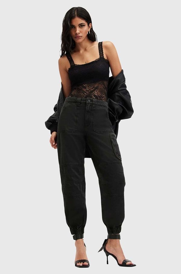 AllSaints Pamučne hlače AllSaints FLORENCE JOGGER boja: crna, cargo kroj, srednje visoki struk, W017TB