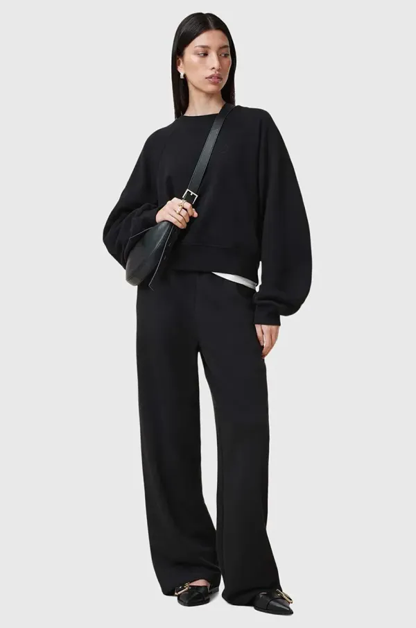 AllSaints Pamučne hlače AllSaints VIN za žene, boja: crna, široke, visoki struk, W069TC