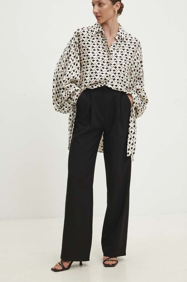 Answear Lab Pamučne hlače Answear Lab boja: crna, ravni kroj, visoki struk