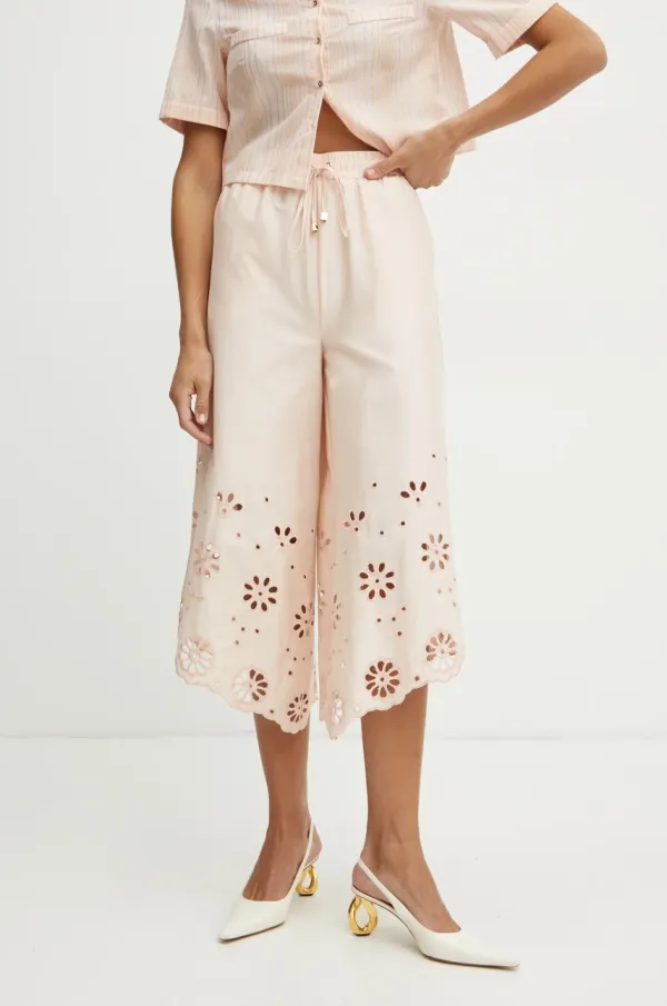 Fracomina Pamučne hlače Fracomina boja: bež, široke, visoki struk, FJ25SV3002W400E5