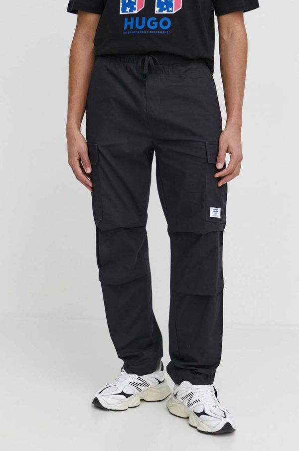 Hugo Blue Pamučne hlače Hugo Blue boja: crna, ravni kroj