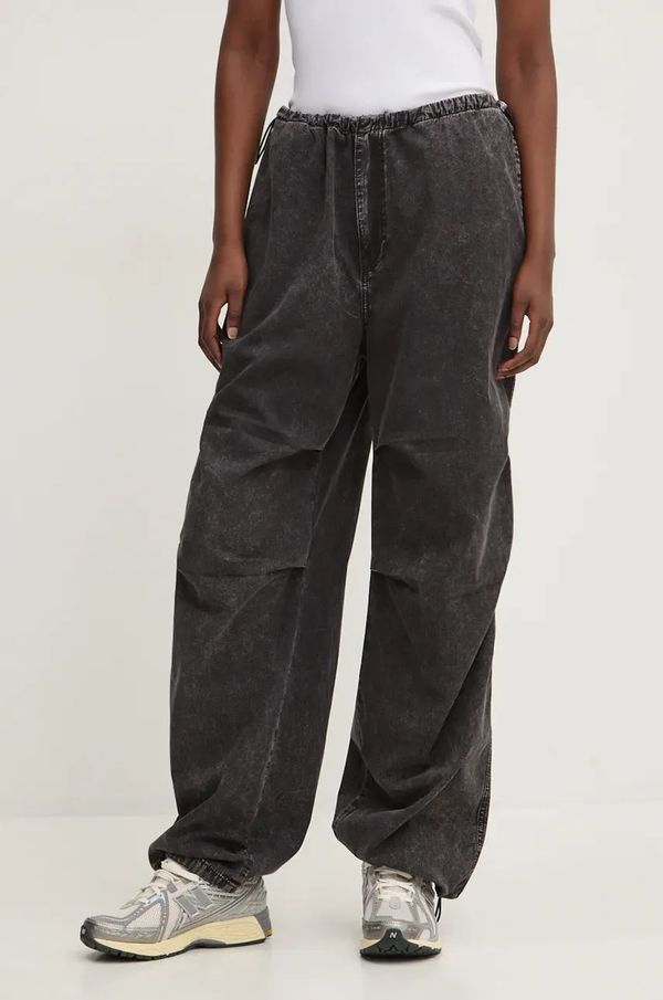 Hugo Blue Pamučne hlače Hugo Blue boja: siva, široke, visoki struk, 50523795