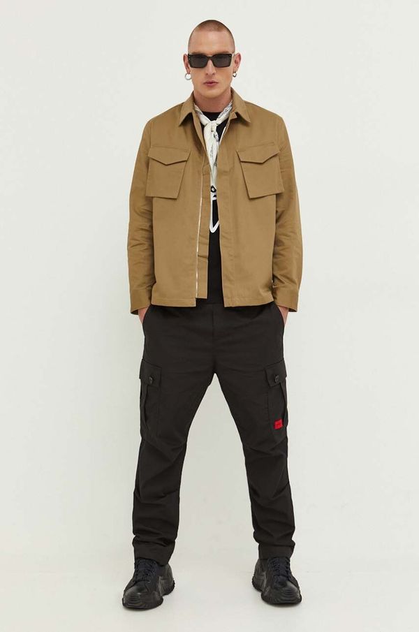 Hugo Pamučne hlače HUGO boja: crna, ravni kroj