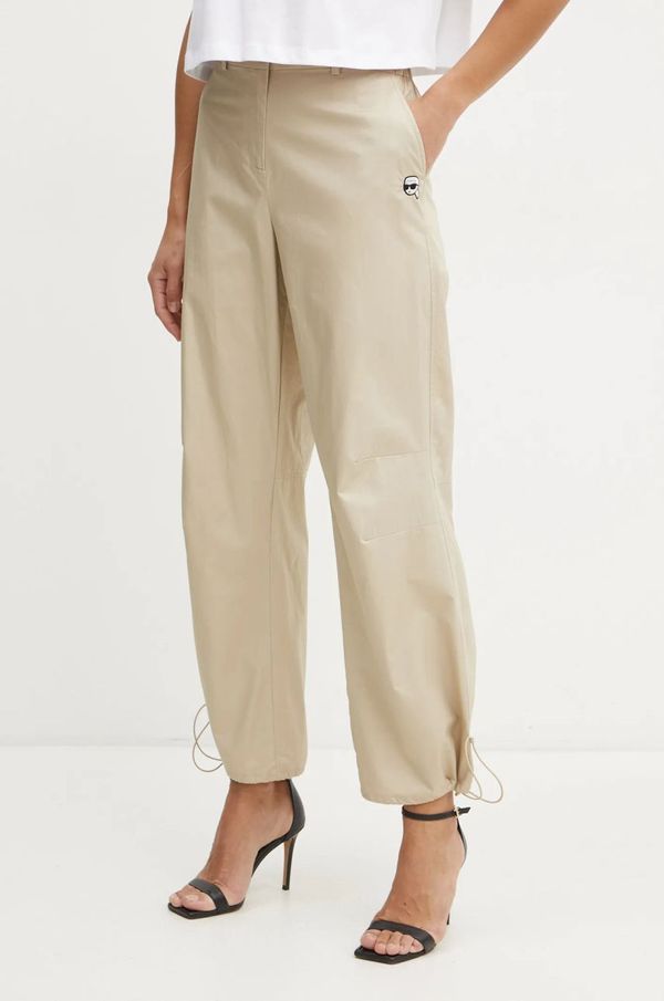 Karl Lagerfeld Pamučne hlače Karl Lagerfeld boja: bež, široke, visoki struk, A1W10098