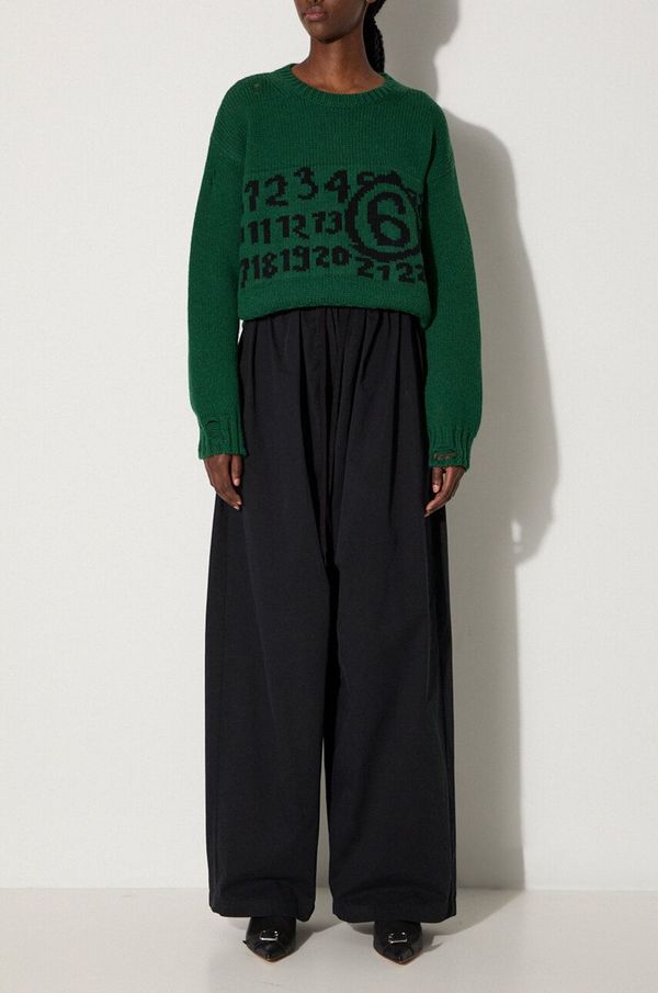 MM6 Maison Margiela Pamučne hlače MM6 Maison Margiela boja: crna, široke, visoki struk, S52KA0501.M35148