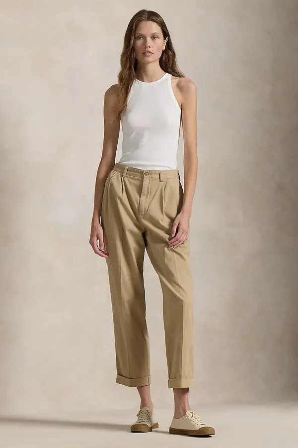 Ralph Lauren Pamučne hlače Polo Ralph Lauren boja: bež, široke, srednje visoki struk, 211909520