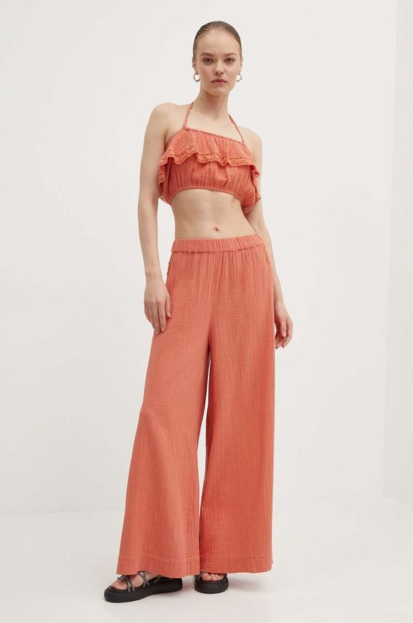 Roxy Pamučne hlače Roxy GOLDEN TROPICS boja: narančasta, široke, visoki struk, ERJNP03568