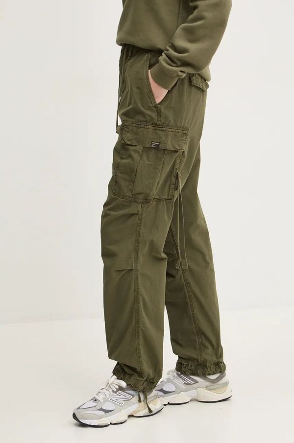 Superdry Pamučne hlače Superdry boja: zelena, široke, visoki struk, W7011070A-2LX