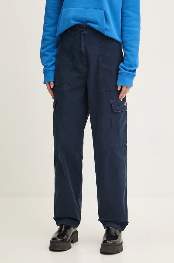 Tommy Jeans Pamučne hlače Tommy Jeans boja: tamno plava, cargo kroj, visoki struk, DW0DW18510