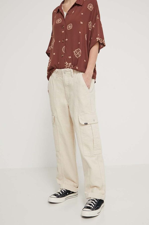 Vans Pamučne hlače Vans boja: bež, ravni kroj, visoki struk