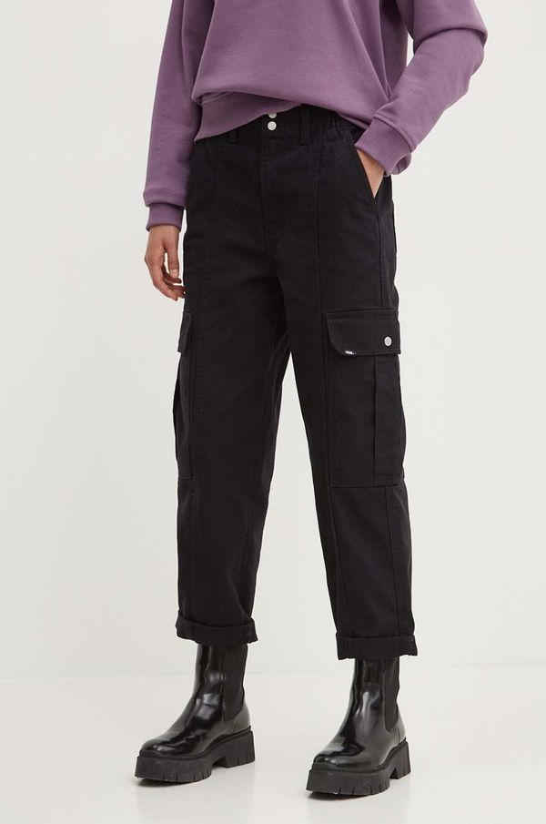 Vans Pamučne hlače Vans boja: crna, ravni kroj, visoki struk, VN000GWNBLK1