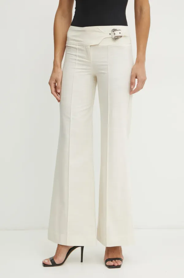 Versace Jeans Couture Pamučne hlače Versace Jeans Couture za žene, boja: bež, trapez, visoki struk, 78HAA104 N0439