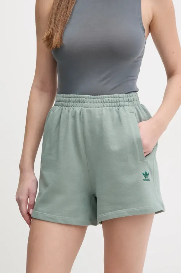 adidas Originals Pamučne kratke hlače adidas Originals Essential za žene, boja: zelena, bez uzorka, visoki struk, JJ3463