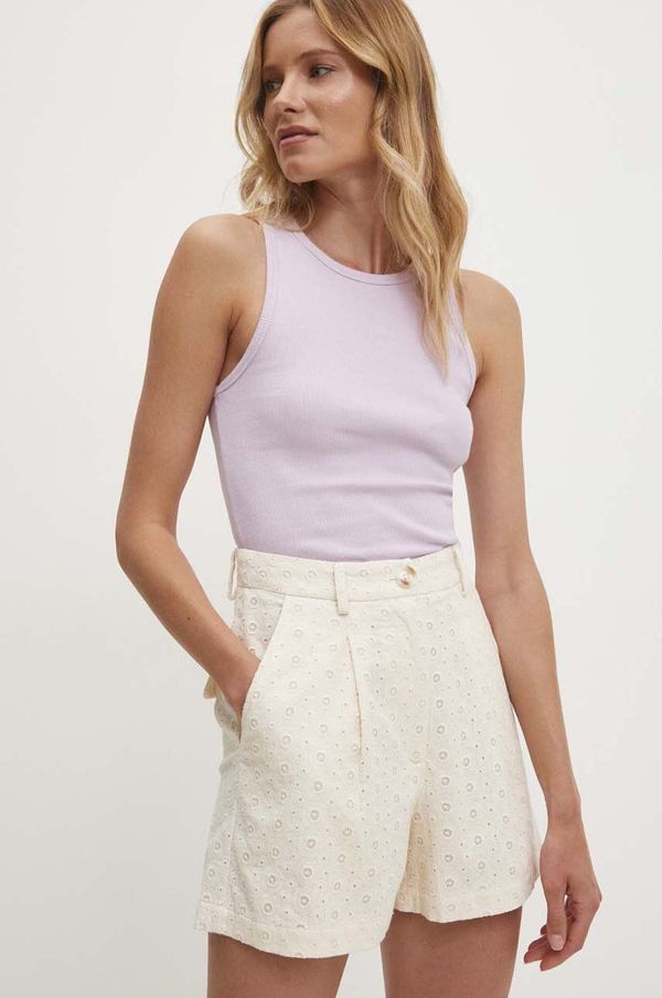 Answear Lab Pamučne kratke hlače Answear Lab boja: bež, bez uzorka, visoki struk