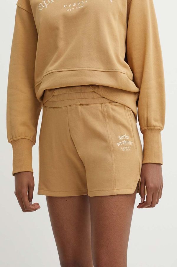 Casall Pamučne kratke hlače Casall boja: smeđa, s aplikacijom, visoki struk