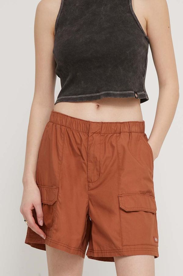 Dickies Pamučne kratke hlače Dickies FISHERSVILLE boja: smeđa, bez uzorka, visoki struk, DK0A4YRY