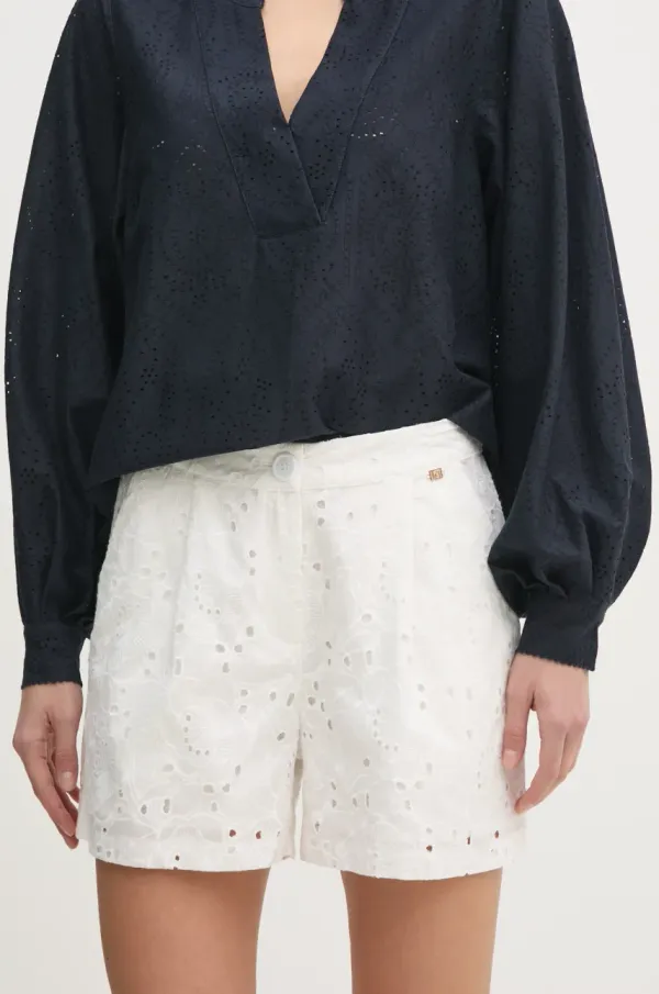 Gaudi Pamučne kratke hlače Gaudi za žene, boja: bijela, s uzorkom, visoki struk, 511BD25024