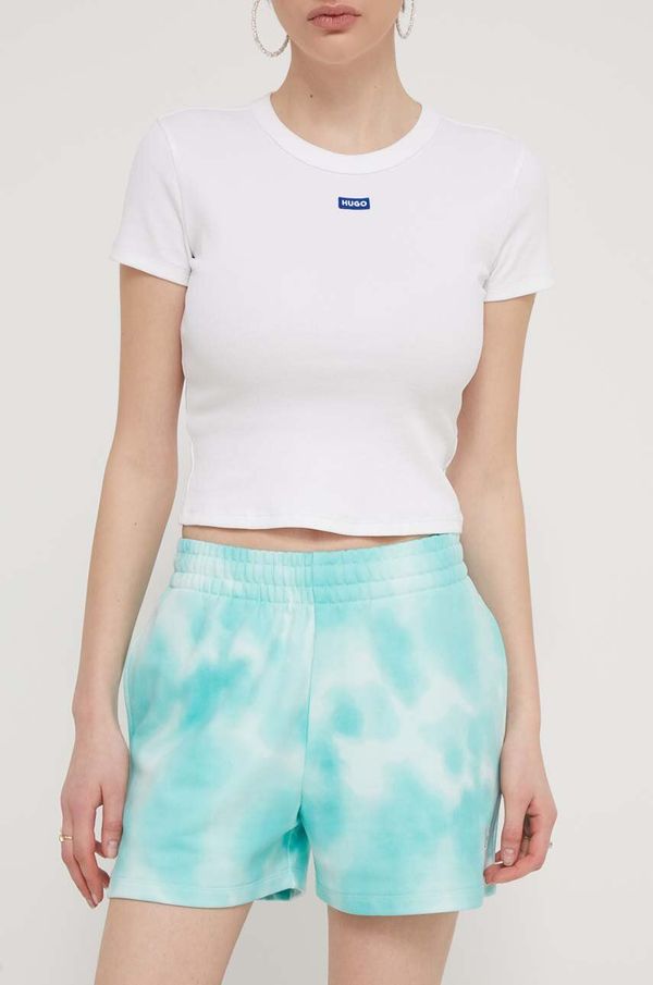 Hugo Pamučne kratke hlače HUGO boja: tirkizna, s uzorkom, visoki struk, 50514111