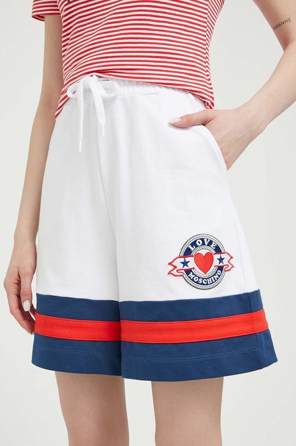 Love Moschino Pamučne kratke hlače Love Moschino boja: bijela, s aplikacijom, visoki struk