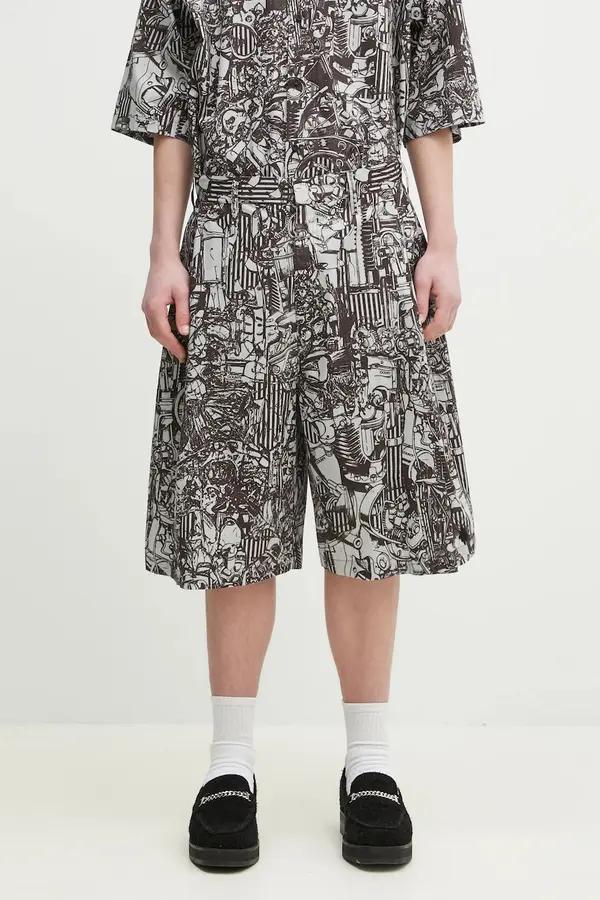 Marcelo Burlon Pamučne kratke hlače Marcelo Burlon Aop Mech Pajama Shorts Dark Grey Medium