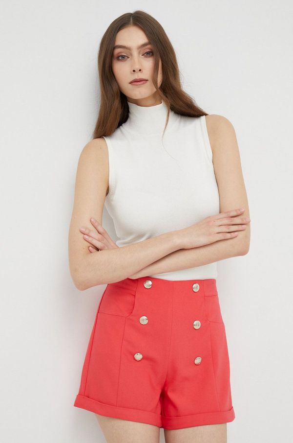 Morgan Pamučne kratke hlače Morgan za žene, boja: narančasta, glatki materijal, visoki struk