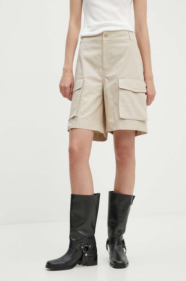 Moschino Jeans Pamučne kratke hlače Moschino Jeans boja: bež, bez uzorka, visoki struk, 0310.8219