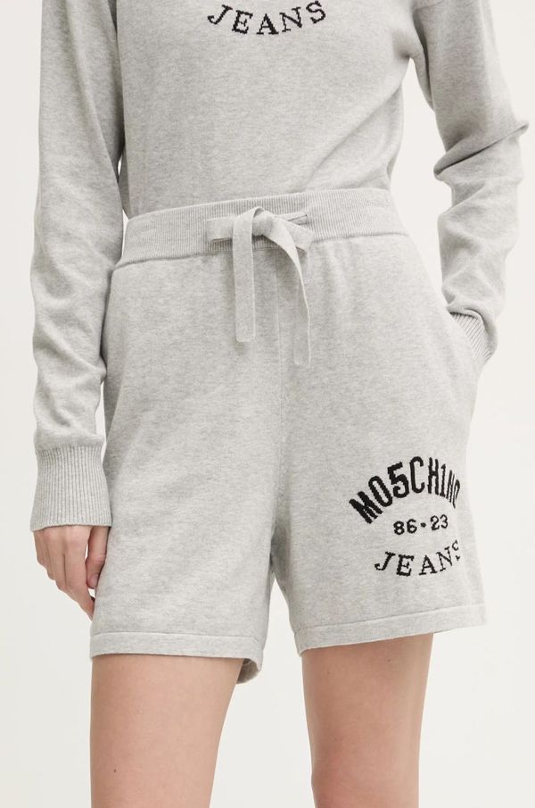 Moschino Jeans Pamučne kratke hlače Moschino Jeans boja: siva, s tiskom, visoki struk, 0380 3201