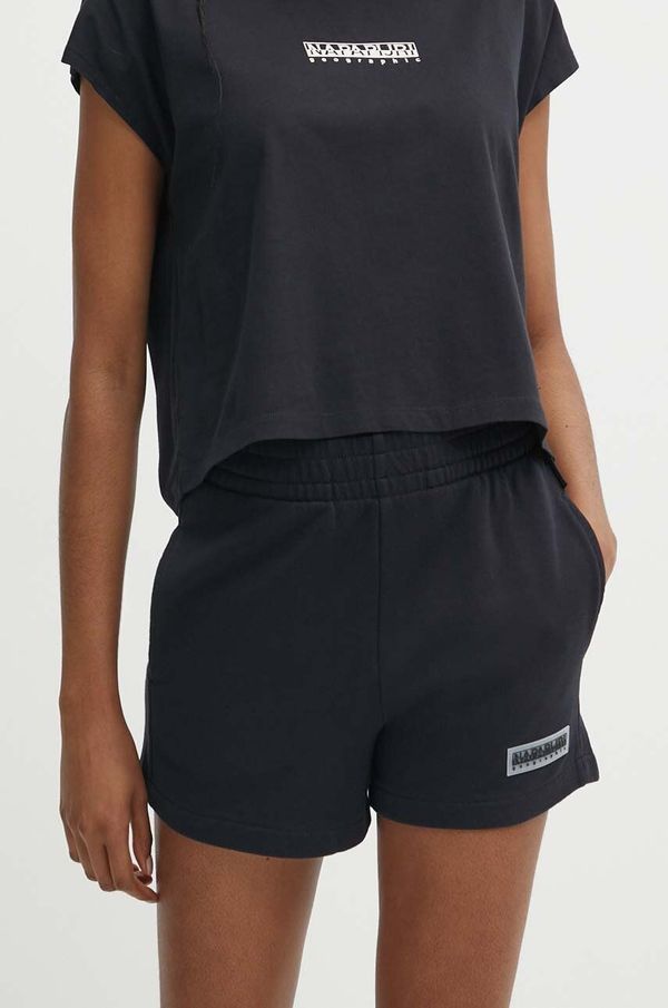 Napapijri Pamučne kratke hlače Napapijri N-Iaato boja: crna, bez uzorka, visoki struk, NP0A4HNP0411
