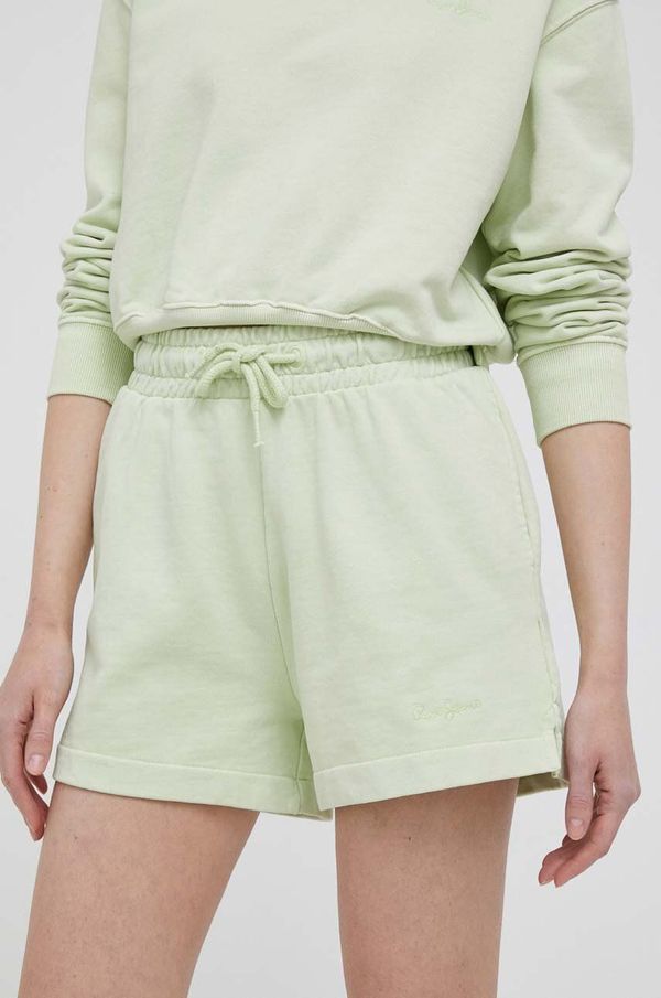 Pepe Jeans Pamučne kratke hlače Pepe Jeans ADRIANA boja: zelena, glatki materijal, visoki struk