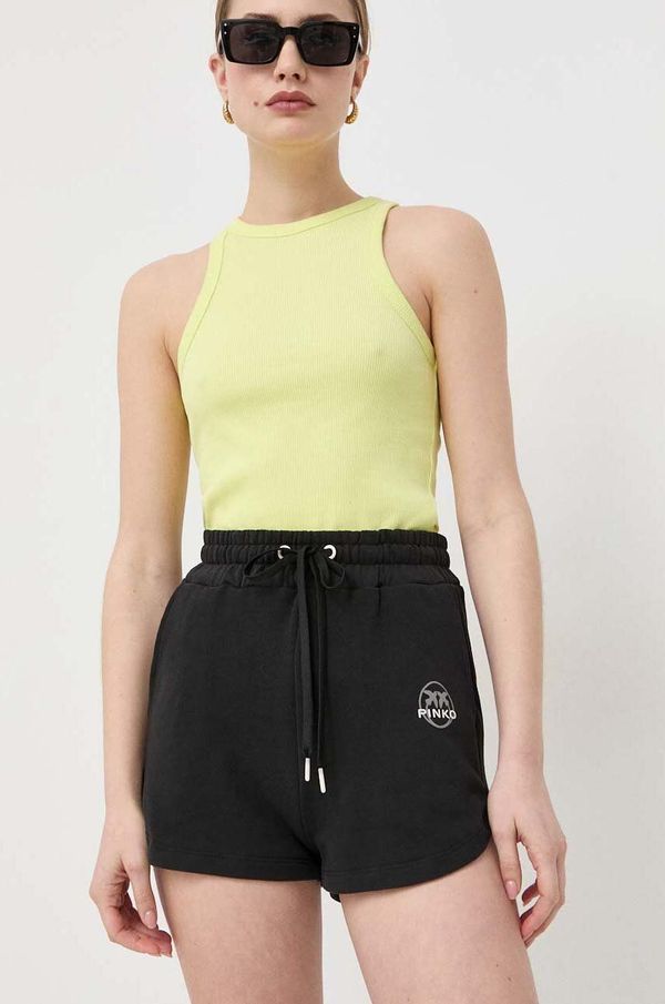 Pinko Pamučne kratke hlače Pinko boja: crna, s tiskom, visoki struk