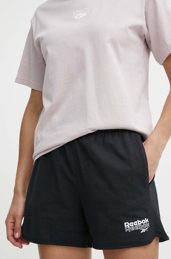 Reebok Pamučne kratke hlače Reebok boja: crna, s tiskom, visoki struk, 100075406