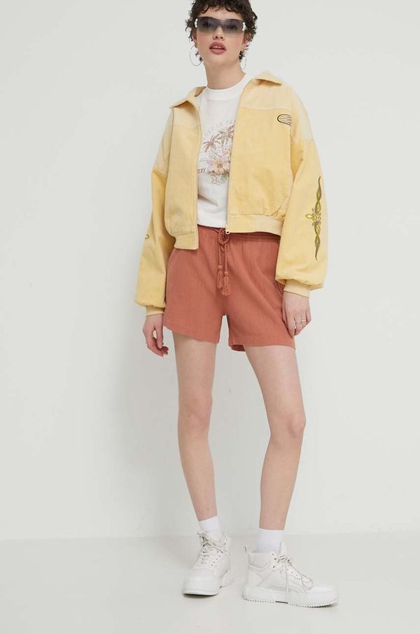 Roxy Pamučne kratke hlače Roxy boja: smeđa, bez uzorka, visoki struk, ERJNS03496